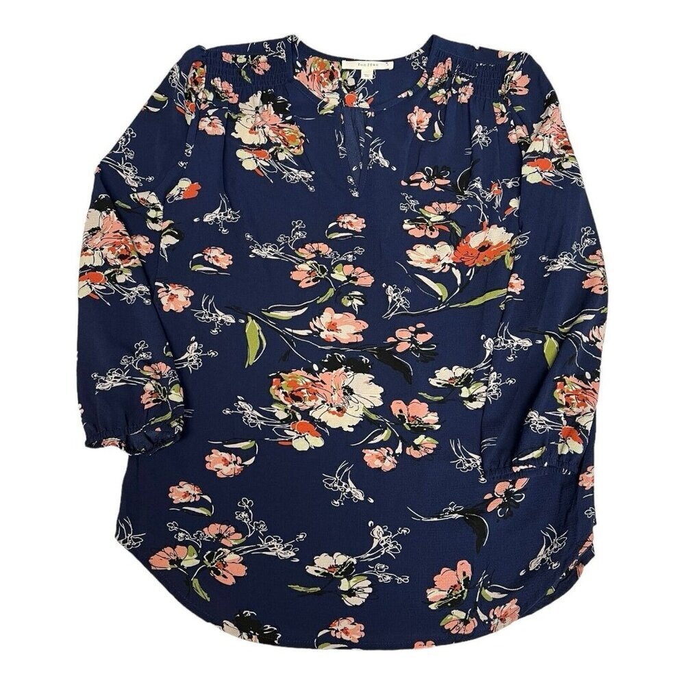 Fun2Fun Womens Floral Blouse~Size Small~Navy 3/4 Sleeve Top~NWOT~L12 10 - Picture 10 of 12
